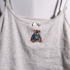 Lucky 777 Womens L Gray Teddy Bear Applique Camisole Tank Top Cotton Cami Preppy